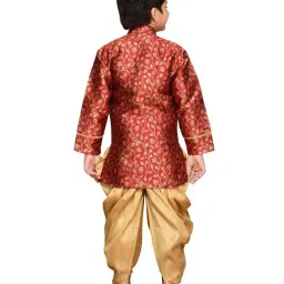AJ Dezines Kids Maroon & Gold Printed Full Sleeves Sherwani Set image 2
