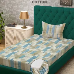 Klotthe Beige 400 TC Cotton Single Elastic Bedsheet with Pillow Cover image 1