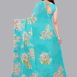 Satrani Turquoise Printed Saree With Unstitched Blouse Piece image 2