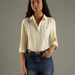 Tommy Hilfiger Yellow Cotton Regular Fit Striped Shirt image 1