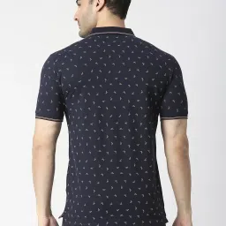 Dragon Hill Navy Blue Slim Fit Printed Polo T-Shirt image 2