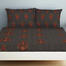 Spaces Aurum Abstract Grey 132 TC Cotton Double Bedsheet with 2 Pillow Covers image 2