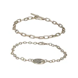Aatmana Men Silver-Toned Rhodium-Plated Link Bracelet - Set of 2 image 2