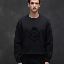 Rare Rabbit Black Relaxed Fit Printed Sweatshirt image 1