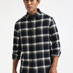 Tommy Hilfiger Dark Night Navy Cotton Regular Fit Checks Shirt-picture-48