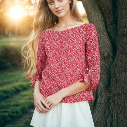 Rare Red Floral Print Top image 1