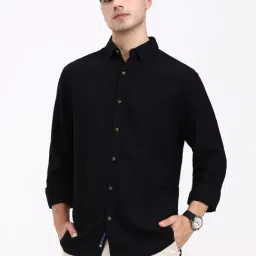 Greenfibre Black Cotton Slim Fit Striped Shirt-picture-21