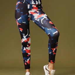 Clovia Blue & Black Camouflage Sports Tights image 1