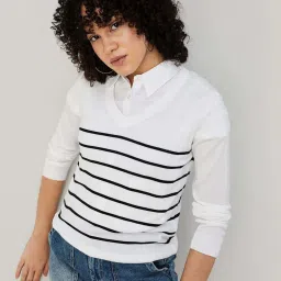 Fame Forever by Lifestyle White Striped Sweater image 1