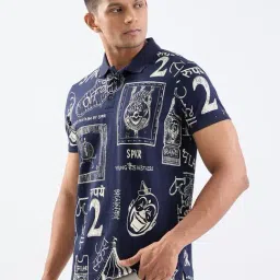 Spykar Navy Blue Cotton Slim Fit Printed T-Shirt image 4