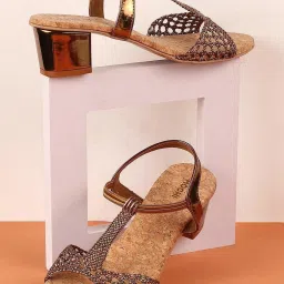 Mochi Women's Antique Gold Ankle Strap Sandals image 1