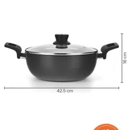 Borosil 4 L (28 cm) Hard Anodized Deep Kadai with Glass Lid ( Black ) image 3