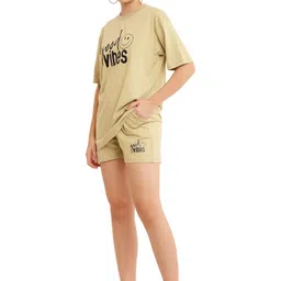 PRIYA POINT Women Typography Printed Round Neck Pure Cotton T-shirt & Shorts image 4