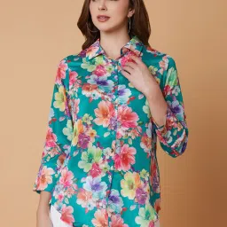 showoffff SHOWOFF Green Floral Print Shirt image 1