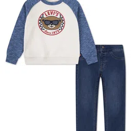 Levis Boys Printed Round Neck Long Sleeves Pure Cotton T-shirt With Trousers-image-5