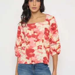 Madame Multicolor Regular Fit Floral Print Top-picture-14