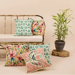 Chumbak Caribbean Pastels Multicolor Cotton Cushion Covers - Set of 5 image 1