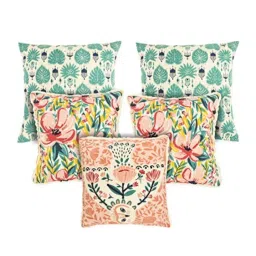 Chumbak Caribbean Pastels Multicolor Cotton Cushion Covers - Set of 5 image 2