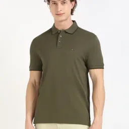 Tommy Hilfiger Army Green Cotton Regular Fit Polo T-Shirt-image-92