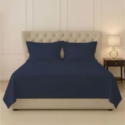 Pizuna Dark Blue Cotton 400 TC Flat Bedsheet with 2 Pillow Cover-picture-43