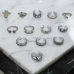 OOMPH Silver Tone Bohemian Look Toe Rings Pack of 13-picture-19