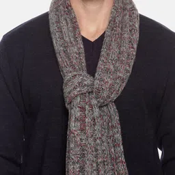 513 Men Grey & Red Self-Design Knitted Muffler image 3