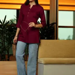 Libas Maroon A Line Short Kurti image 5