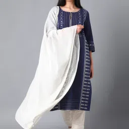 W White Cotton Embroidered Dupatta image 3