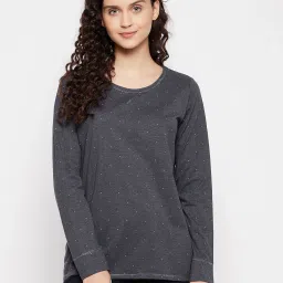 Clovia Grey CottonPrinted T-Shirt image 1