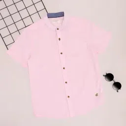 Pantaloons Junior Boys Pink Cotton Solid Shirt-image-62