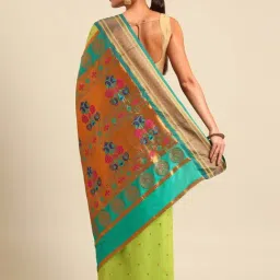 Varkala Silk Sarees Green Woven Saree With Unstitched Blouse image 2