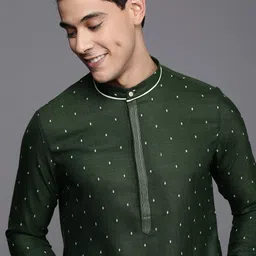 Manyavar Men Green & White Polka Dot Printed Kurta with Pyjamas-picture-38