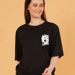 Kushi Flyer Women Typography Printed Round Neck Cotton Oversized T-shirt-image-74