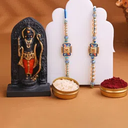 Floweraura Set Of 4 Stone-Studded & Beaded Rakhi With Idol Showpiece & Roli Chawal-picture-12
