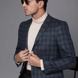 Louis Philippe Men Checked Single- Breasted Formal Blazer-picture-4