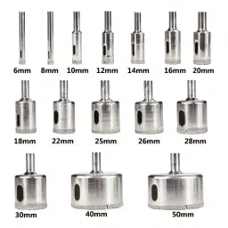Uptodateprouducts Diamond Hole Saw Drill Bit Set Masonry 6 to 50 mm Dia. Range Diamond-Coated Steel Metallic Silver (Set of 15 Pcs) image 2