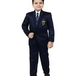 BT DEZINES Full Sleeves Shawl Collared 4 Piece Satin Coat Suit Set - Royal Blue-picture-31