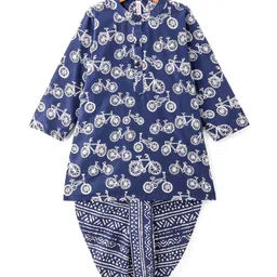 Babyhug 100% Cotton Woven Full Sleeves Kurta & Dhoti Set With Cycle Print - Indigo-picture-14