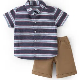 Babyhug Cotton Woven Half Sleeves Striped Shirt & Denim Shorts Set - Blue & Brown-picture-24