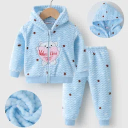 Kookie Kids Full Sleeves Winter Wear Hooded Sweatjacket & Lounge Pant Set with Bear Patch -Light Blue-picture-24