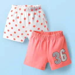 Babyhug Cotton Single Jersey Knit Mid Thigh Shorts With Polka Dots & Number Print Pack Of 2 - Pink & White-picture-27