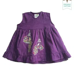 Keebee Organics Organic Cotton Woven Sleeveless Floral & Birds Embroidered Dress - Purple-image-2