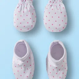 Babyhug 100% Cotton Knit Mittens & Booties Set with Polka Dot Print - White-picture-32