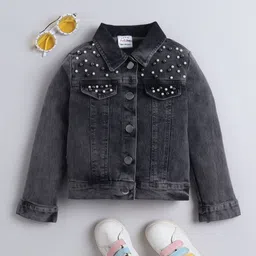 BRIGHT STARS KIDSWEAR Girls Embellished Full Sleeves Denim Jacket-picture-28