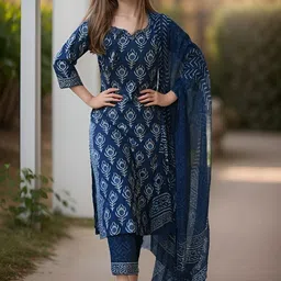 Aarya Designer Girls Floral Printed Pure Cotton Kurta With Trousers & Dupatta-picture-33