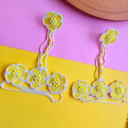 Sangria Set of 2 Yellow Floral Beaded Haathphool Ring Bracelet-picture-38