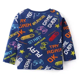 Babyhug Cotton Knit Full Sleeves Night Suit With Gaming Theme Print - Navy image 3