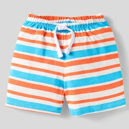 Babyhug Cotton Knit Shorts With Striped & Beach Theme Print Pack Of 3 - Light Blue Orange & Yellow image 4