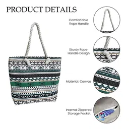 SYGA Women Printed Tote Bags Large Capacity Zipper Shoulder Bag with Rope Handles for Daily Use & Travel(Green) image 4
