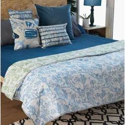 FREEDOM TREE Blue & White Floral Printed Cotton AC Room Double Bed Dohar-picture-29